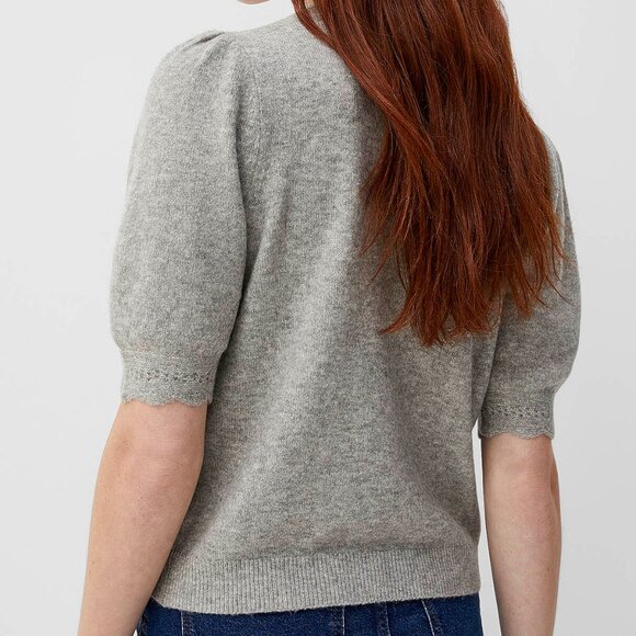 Puff sleeve scallop trim high neck sweater - Picture 3 of 3